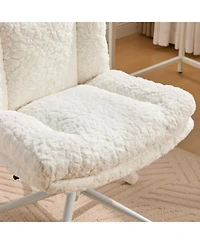 Streamdale Cream Artificial Rabbit Hair Office Chair with Metal Base