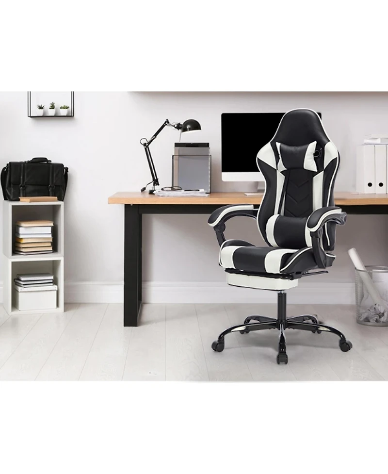 Streamdale Gaming Chair with Footrest, Ergonomic Computer Chair, Black White