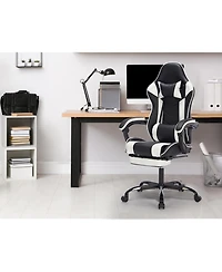 Streamdale Gaming Chair with Footrest, Ergonomic Computer Chair, Black White