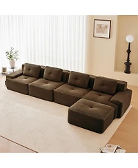 Streamdale Furniture Modern L-Shaped Corduroy Sectional Sofa with Movable Ottoman