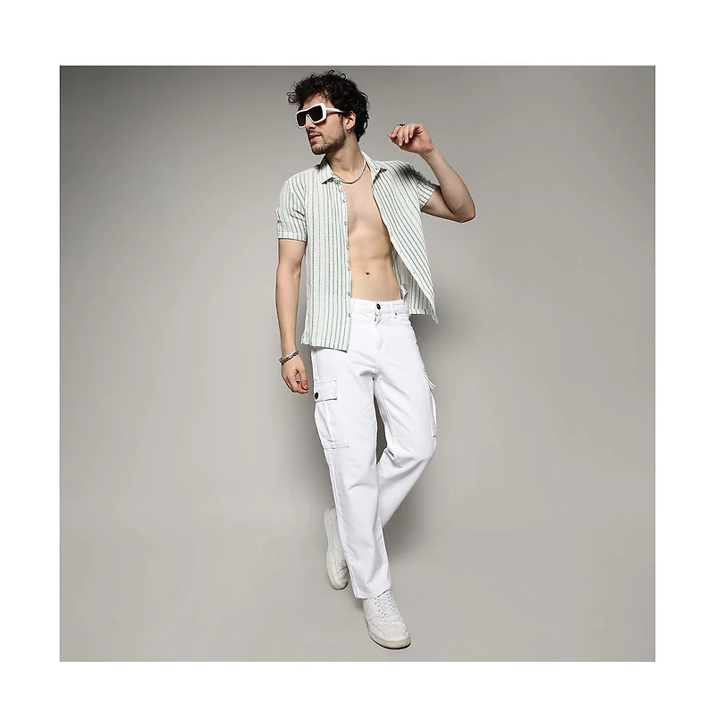 Campus Sutra Men's White & Unbalanced Striped Woven Shirt