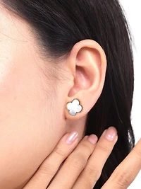 Devata Mother of Pearl Clover Stud Earrings in 14K Gold