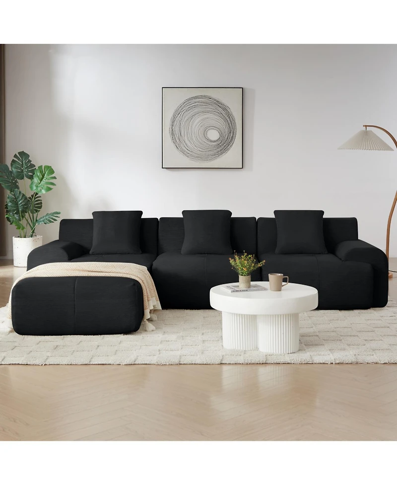 Streamdale Furniture Streamdale Modern L-Shaped Corduroy Sectional Sofa with Movable Ottoman