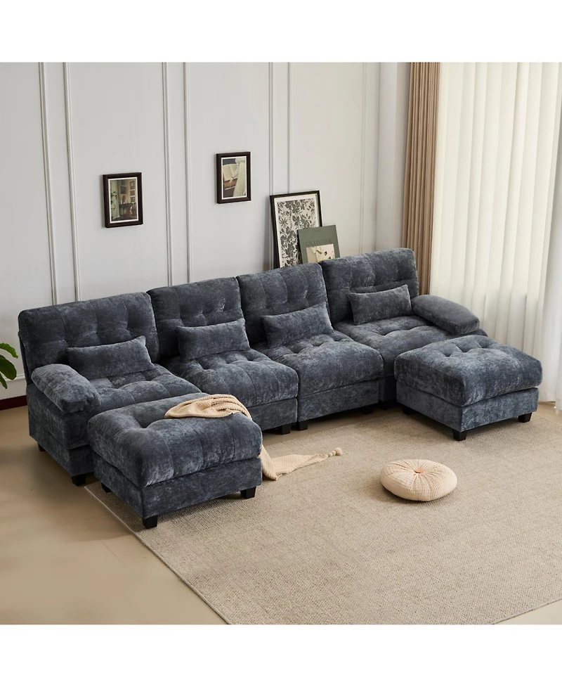 Streamdale Furniture Streamdale 4-Seater Sofa with 2 Ottomans, Adjustable Backrest, 350lb/Seat, Chenille