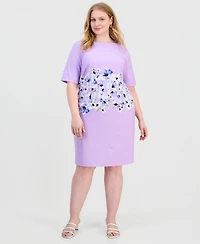 Kasper Plus Printed Scuba Crepe Sheath Dress