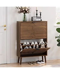Streamdale Furniture Medieval Modern Independent Shoe Cabinet, Walnut Shoe Storage Cabinet, Fence Shoe Cabinet