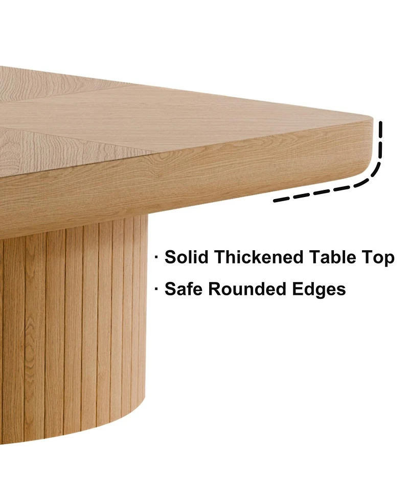 Streamdale Furniture Streamdale 34.6" Square Coffee Table, Modern Wood Veneer Top with Parquet Pattern & Cylindrical Base