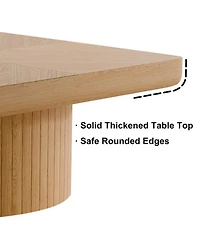 Streamdale Furniture Streamdale 34.6" Square Coffee Table, Modern Wood Veneer Top with Parquet Pattern & Cylindrical Base