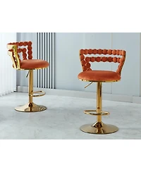 Streamdale Furniture Modern Gold Bar Table Set with 2 Adjustable Stools, Round Marble Pub Table