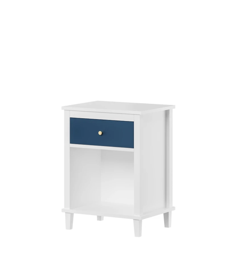 Streamdale Furniture Streamdale Wooden Nightstand with Drawer and Shelf for Kids and Adults, Navy+Golden Handle