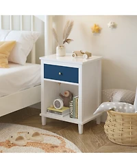 Streamdale Furniture Streamdale Wooden Nightstand with Drawer and Shelf for Kids and Adults, Navy+Golden Handle