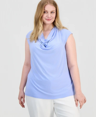 Kasper Plus Size Cowl-Neck Cap-Sleeve Top