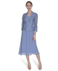 Jessica Howard Womens 3 4 Sleeve Jacket With Crewneck Dress