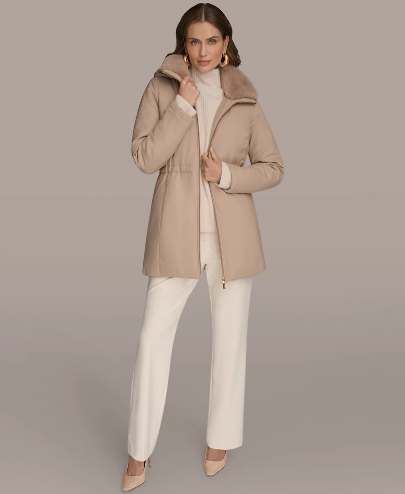 Donna Karan New York Women's Faux-Fur-Collar Short Puffer Coat