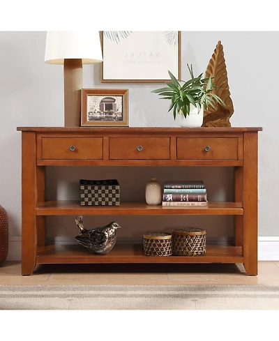 Streamdale Furniture 48" Solid Pine Wood Console Table with 3 Drawers & 2 Shelves (Brown)