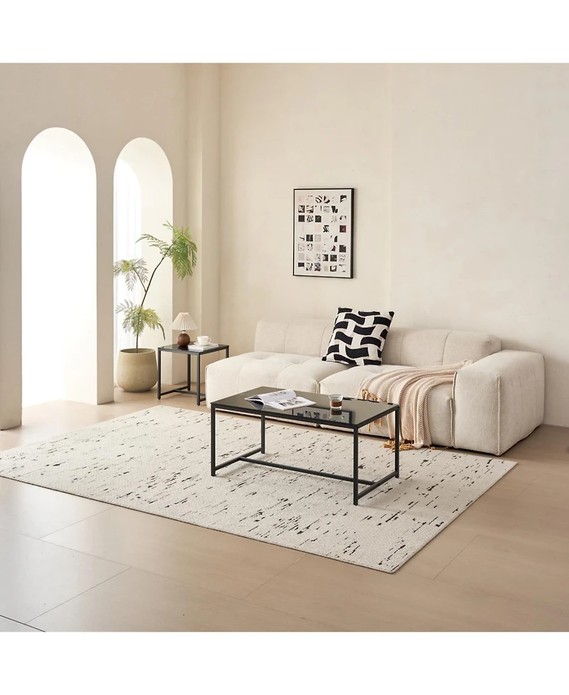 Streamdale Furniture Black Glass CoffeeTable, Small Tea Table, Glass with Metal Legs Sofa Table