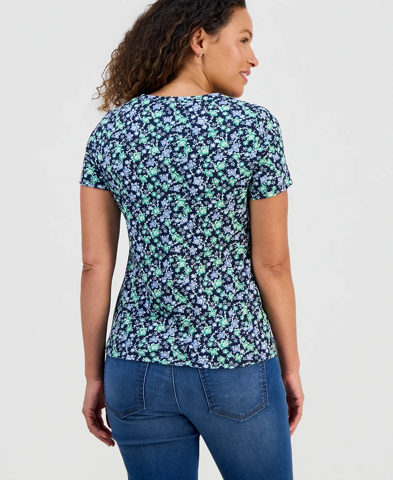 Style & Co Women's Printed Short-Sleeve Henley Top, Exclusively at Macy's