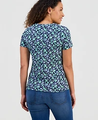 Style & Co Women's Printed Short-Sleeve Henley Top, Exclusively at Macy's