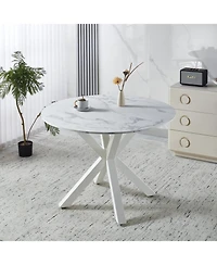 Streamdale Furniture 42.1" White Mid-century Dining Table with Round Mdf Top