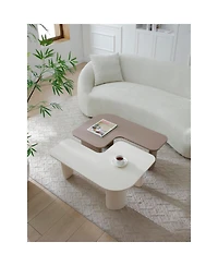 Streamdale Furniture 2 Pcs Modern Modular Coffee Table Set, Farmhouse Tables w/ Multi-layer Paint, Khaki+White