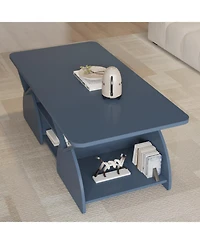 Streamdale Furniture Engineered Wood Rounded Corner Rectangular Coffee Table with Shelves