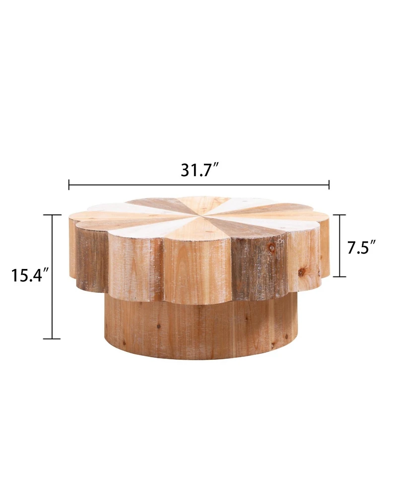 Streamdale Rustic Wood Flower Coffee Table - 31.7" Diameter Vintage Center Table