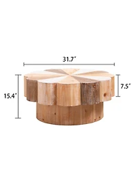 Streamdale Rustic Wood Flower Coffee Table - 31.7" Diameter Vintage Center Table