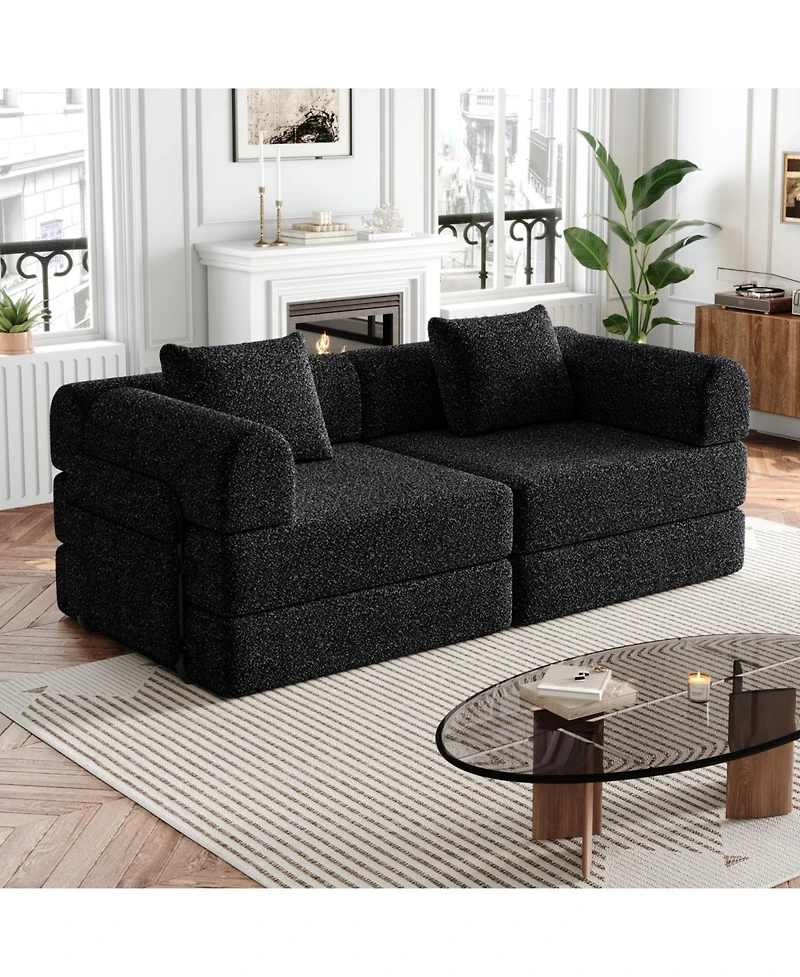 Streamdale Furniture 72.4" Convertible Sofa Bed with Storage Pockets and Cushions