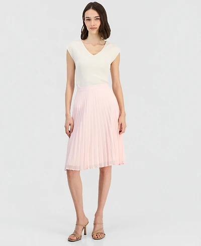 Tahari Asl Women's Solid-Color Pleated Chiffon Midi Skirt