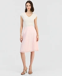 Tahari Asl Women's Solid-Color Pleated Chiffon Midi Skirt