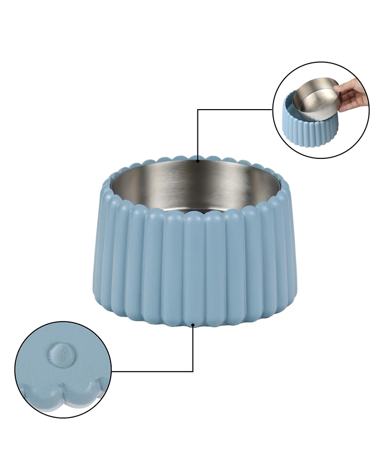 The Licker Store Ripple Ridge Small/Medium Slanted Concrete and Stainless Steel Bowl 16oz (2 Cups) Pet Feeder