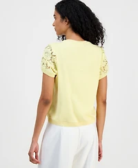 Tahari Asl Women's Lace-Front Short-Sleeve Sweater