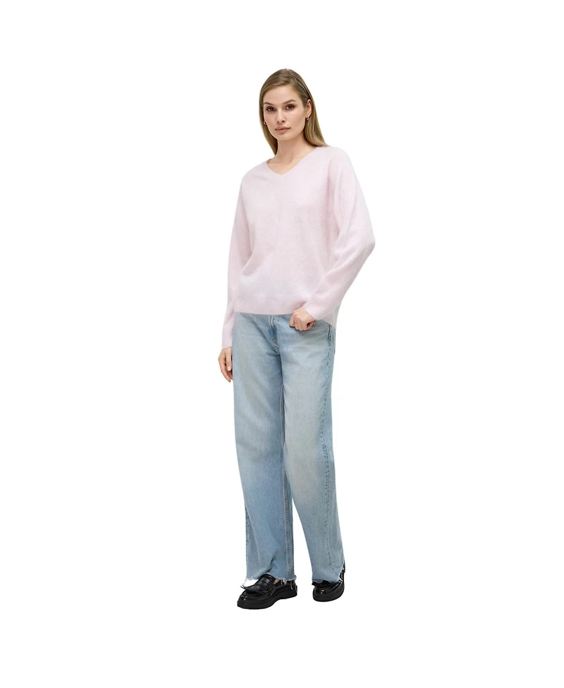 Bellemere New York Women's Brushed Silk Cashmere V-Neck Sweater