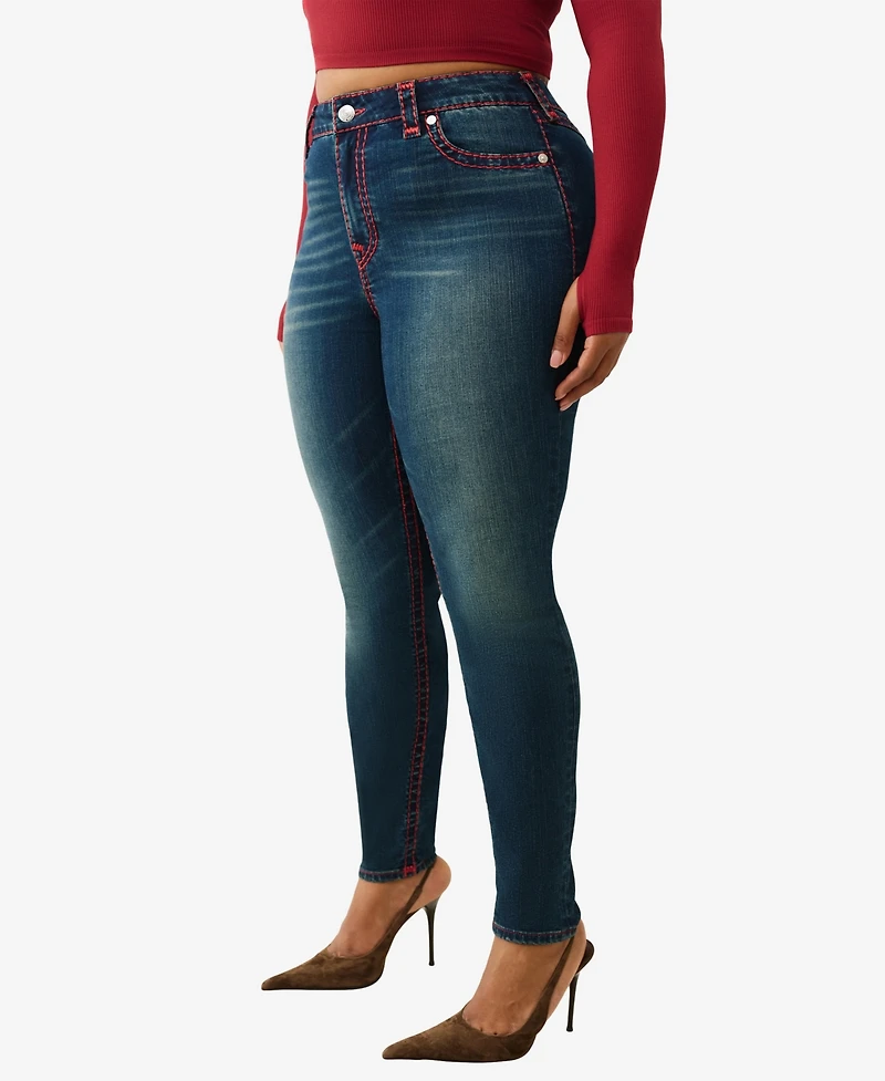 True Religion Plus Jennie Mid Rise Lurex Super T Flap Jeans