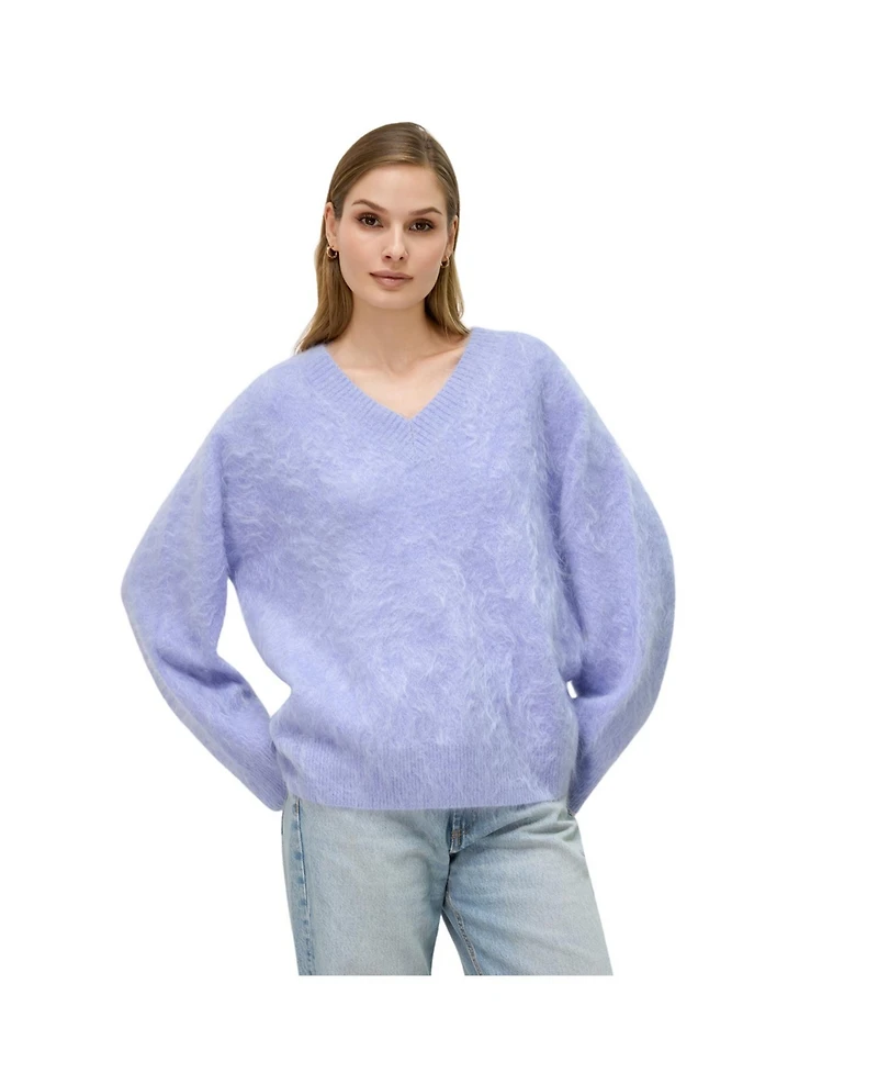 Bellemere New York Women's Brushed Pure Cashmere V-Neck Sweater