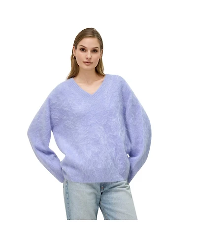Bellemere New York Women's Brushed Pure Cashmere V-Neck Sweater