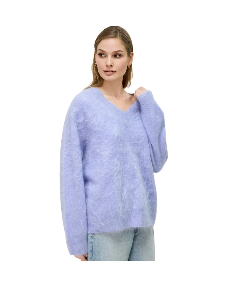 Bellemere New York Women's Brushed Pure Cashmere V-Neck Sweater