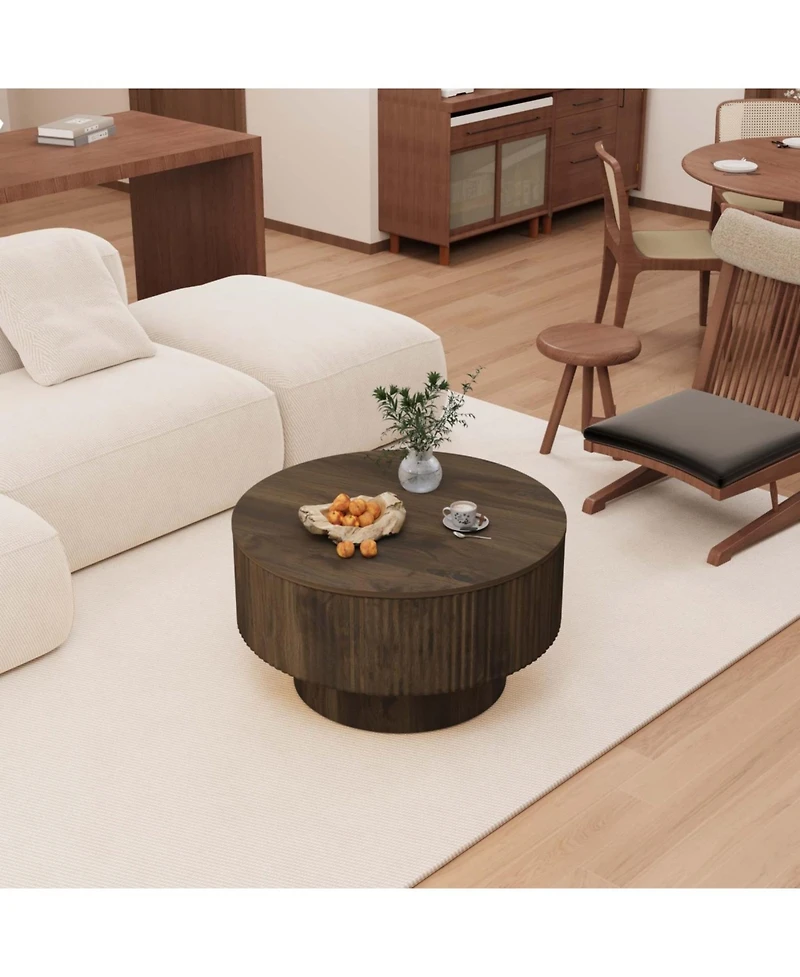 Streamdale Furniture Mdf Modern Round Coffee Table Set with 2 Pu Dining Chairs