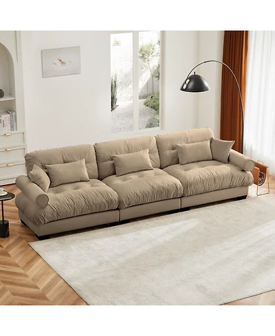 Streamdale Furniture Extra Large 3 Seat Modern Velvet Sofa - Camel