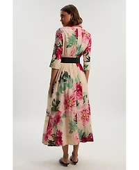 Karen Millen Women's Floral Woven Belted Maxi Shirt Dress