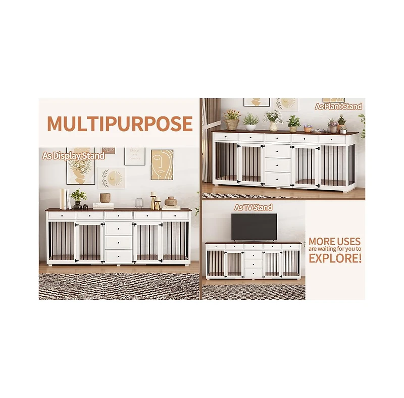 Homsee Large Dog Crate With 8 Drawers, Indoor Large Furniture Style Dog House Cage