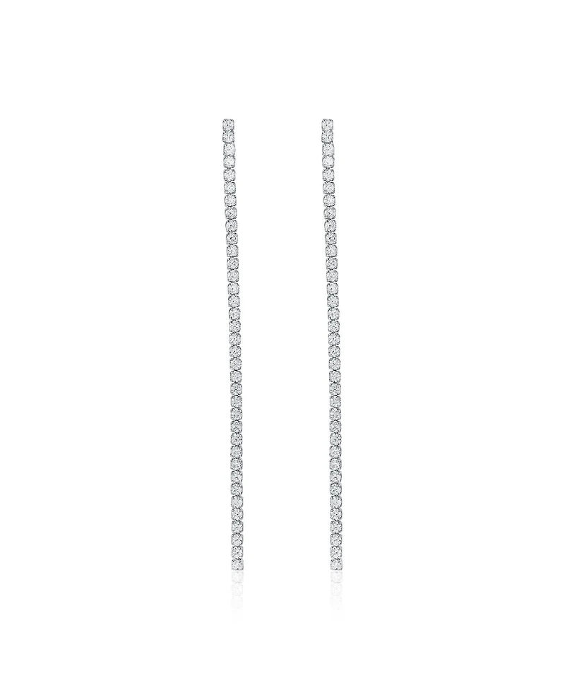 Suzy Levian Gala Collection Sterling Silver Cubic Zirconia Long Line Tennis Drop Earrings