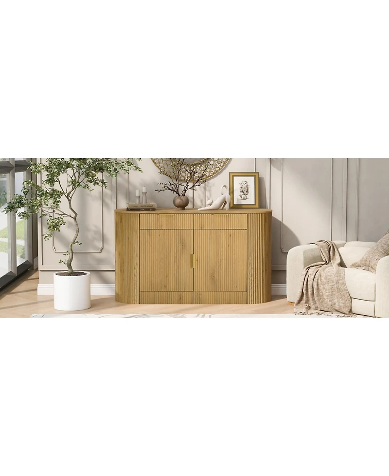 Streamdale Furniture 55.1" Modern Storage Cabinet - 2 Doors, Drawers, Stripe Mdf Sideboard