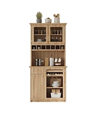 Streamdale Furniture Farmhouse Buffet with Hutch - Kitchen Pantry Storage Cabinet with Wine Rack