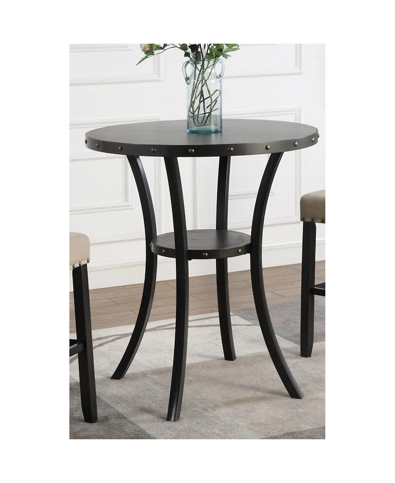 Streamdale Furniture 3-Piece 36" Round Espresso Bar Table w/ 2 Blue Nail Head Pub Chairs