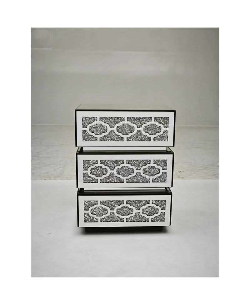 Streamdale Furniture Mirrored Bedside Nightstand with 3 Drawers, Silver Accent End Table