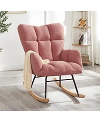 Streamdale Furniture Pink Teddy Fabric Glider Chair with Metal Frame