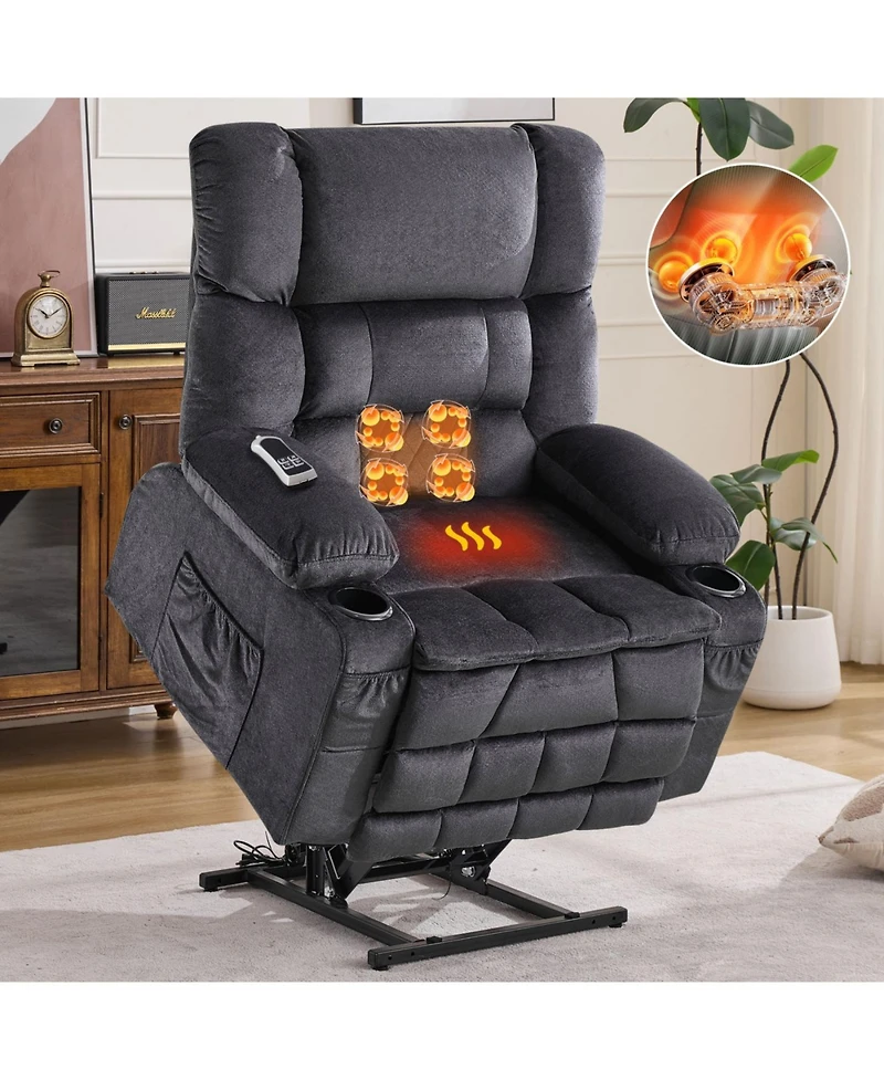 Streamdale Furniture Dual Motor Power Lift Recliner Chair with Heat and Cup Holders