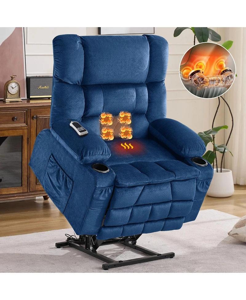 Streamdale Furniture Dual Motor Large Power Lift Recliner Chair with Heat & Cup Holders, Blue