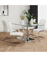 Streamdale Furniture Modern Glass Dining Table Set with 4 White Chairs (Set of 5)
